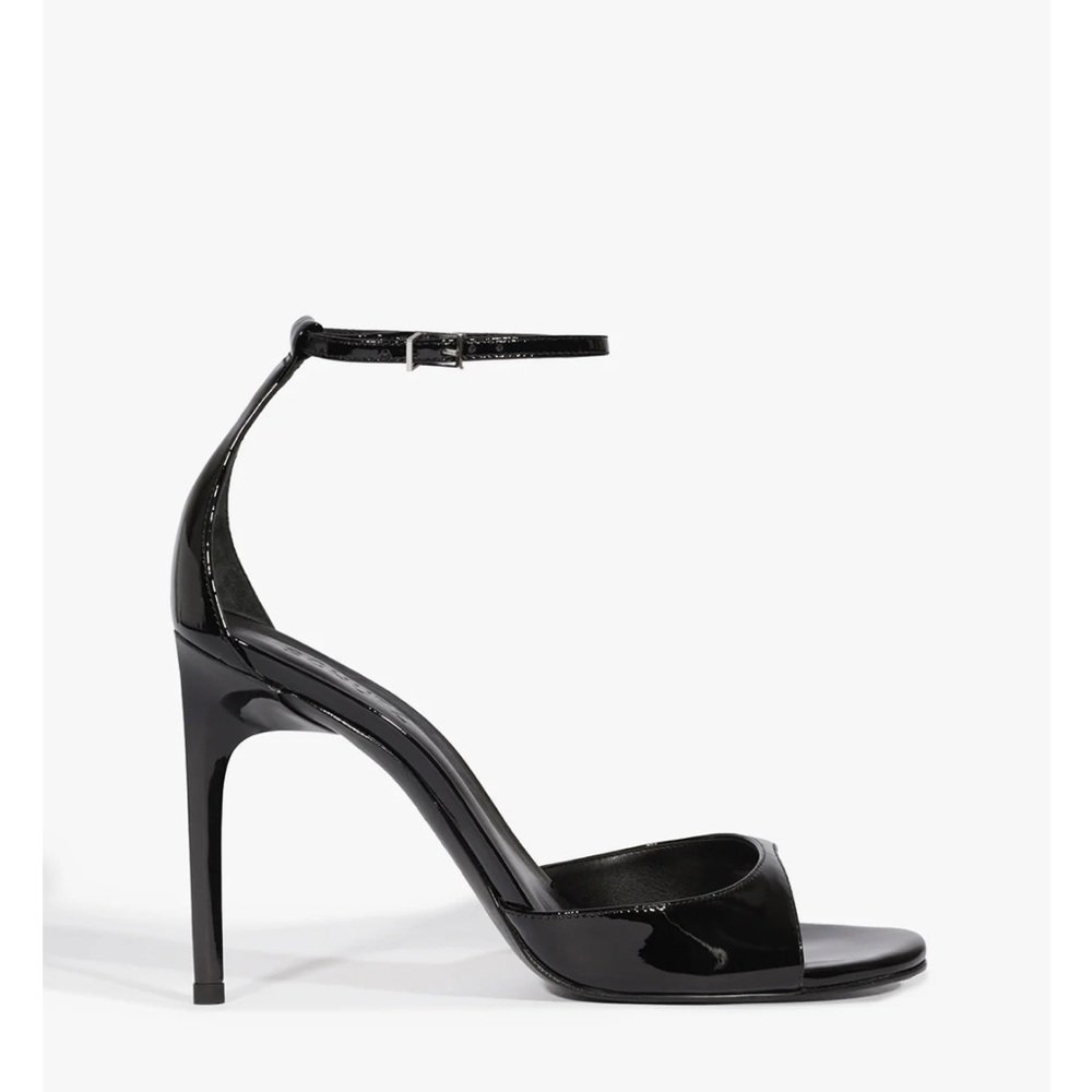 SCHUTZ Scarlett Black Patent Leather Ankle-Strap Stiletto Sandals